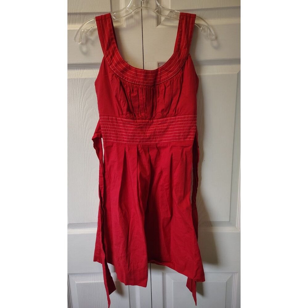 Maurices Women's Red Cotton Sundress Contrast Stitching Sleeveless Tie Waist S